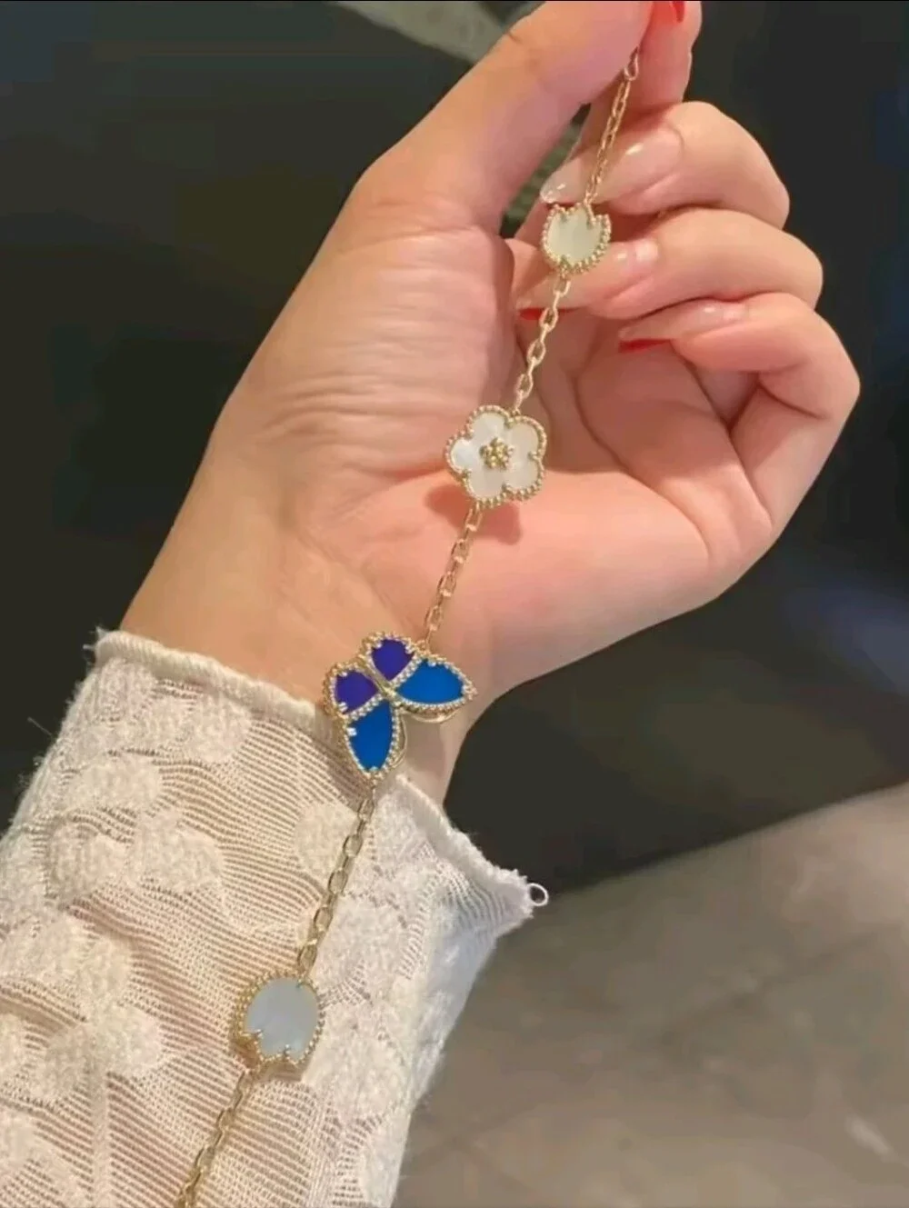Luxury Gold Butterfly & Floral Bracelet - Blue, White, Green